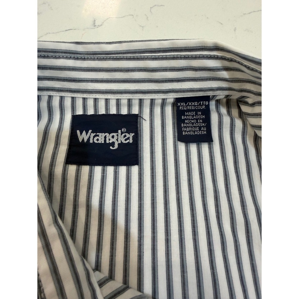 Wrangler Mens Blue Striped Western Snap Shirt XXL Long Sleeve Pearl Snap Yoke - Picture 3 of 8